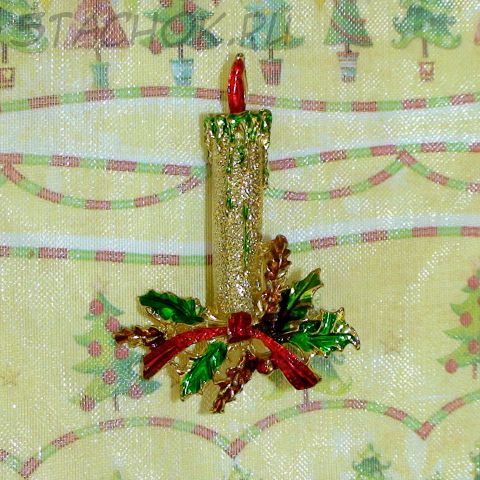 Брошь "Новогодняя свеча" под золото/эмаль