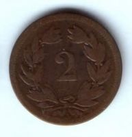 2 раппена 1851 г. Швейцария