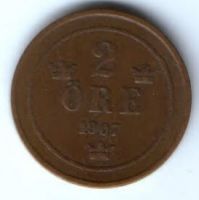 2 эре 1907 г. Швеция