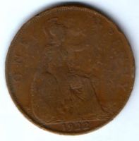 1 пенни 1922 г. Великобритания