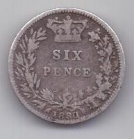 6 пенсов 1880 г. Великобритания