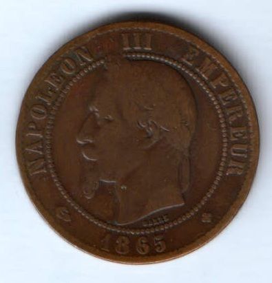 10 сантимов 1865 г. BB. Франция