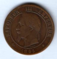 10 сантимов 1865 г. BB. Франция