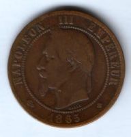10 сантимов 1865 г. BB. Франция