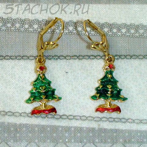 Серьги "Новогодняя елочка" под золото/эмаль