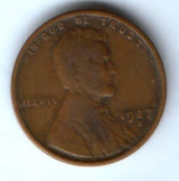 1 цент 1927 г. S. редкий тип США