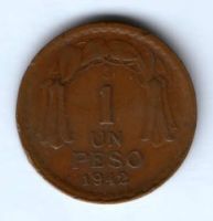 1 песо 1942 г. Чили