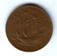 1/2 пенни 1953 г. Великобритания