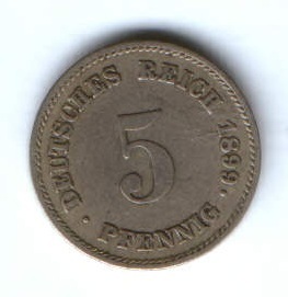 5 пфеннигов 1899 г. E Германия