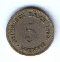 5 пфеннигов 1899 г. E Германия