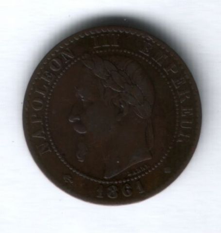 2 сантима 1861 г. BB Франция