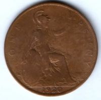1 пенни 1920 г. Великобритания