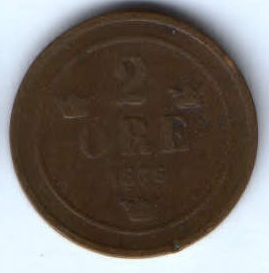 2 эре 1876 г. Швеция