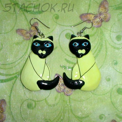 Серьги "Сиамские коты" ручная роспись