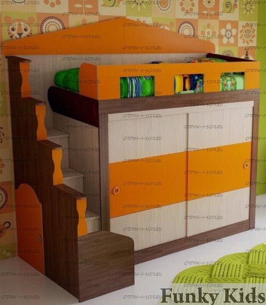 Кровать-чердак Фанки Хоум 11005 (со шкафом купе)