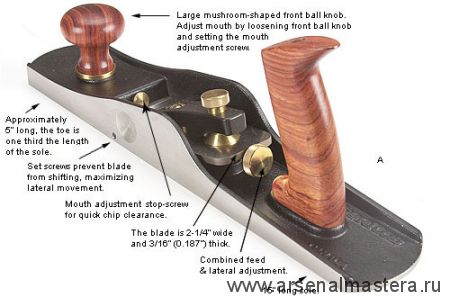 Рубанок Veritas Low-Angle Jack Plane А2 381 мм / 57 мм / 12 град 05P34.01 М00003023