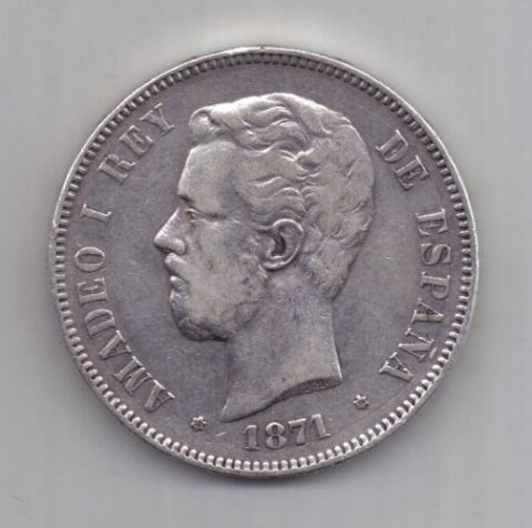 5 песет 1871 г. XF. Испания