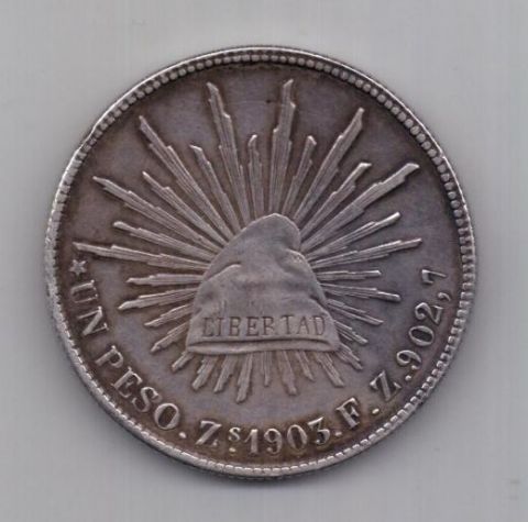 1 песо 1903 г. редкий м.д. Мексика