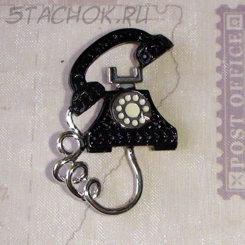 Брошь "Раритетный телефон" под серебро/эмаль/стразы
