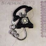 Брошь "Раритетный телефон" под серебро/эмаль/стразы