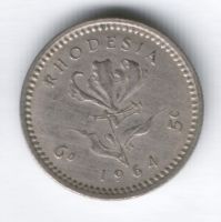 6 пенсов-5 центов 1964 г. Родезия