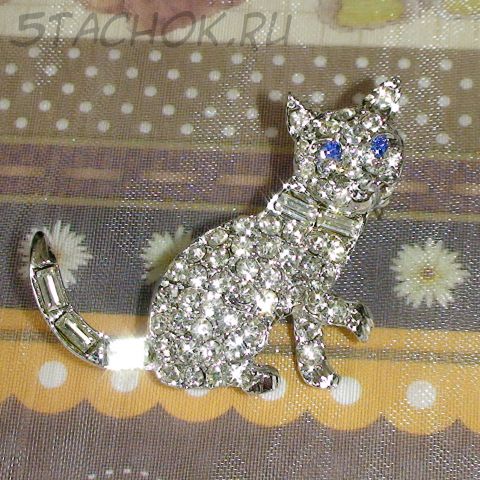 Брошь "Сияющая кошка" под золото/стразы