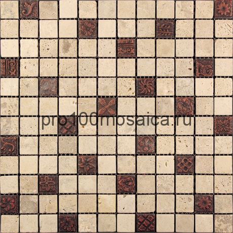 BDA-2313 (BDA-03R) Мозаика Стекло+Травертин+Агломерат 23*23  INKA 298*298*8 мм (NATURAL)