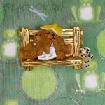 Брошь "Мишутки устали..." под золото/полистоун/пластик