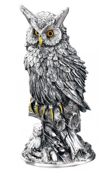 Серебряная статуэтка ученого филина - символ мудрости, знаний, опыта (Италия)