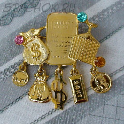 Брошь "Символы богатства и процветания" под золото/стразы