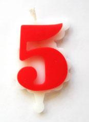 Свеча цифра 5 (красная )