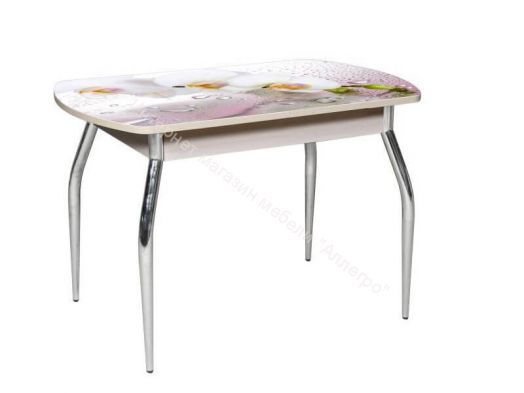 Стол раздвижной "Грация" (1,45) Беленый дуб/Фотопечать Орхидея розовая