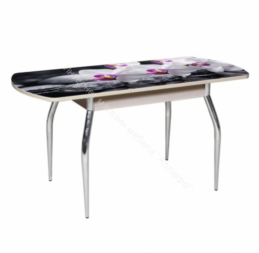 Стол раздвижной "Грация" (1,45) Беленый дуб/Фотопечать орхидея белая