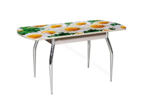 Стол раздвижной "Грация" (1,45) Беленый дуб/Фотопечать Ромашки