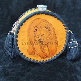 Фляжка 0,6 л. в натуральной коже, круглая