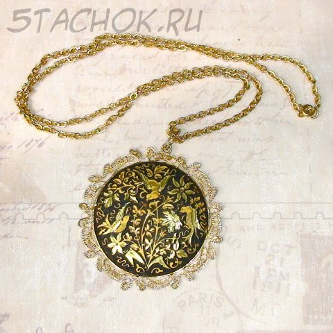 Колье-медальон "Райские птицы" в стиле Damascene