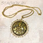 Колье-медальон "Райские птицы" в стиле Damascene