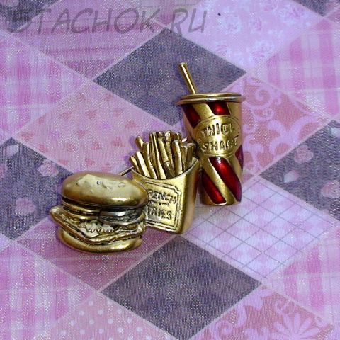 -25% Брошь "Фастфуд" под античное золото, эмаль