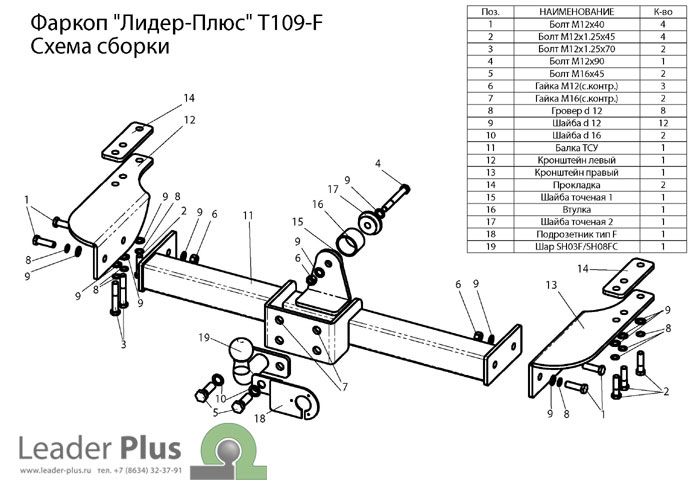 Фаркоп Лидер Плюс для TOYOTA LAND CRUISER PRADO (90) (J9) 1996-2002 (5 дверей)