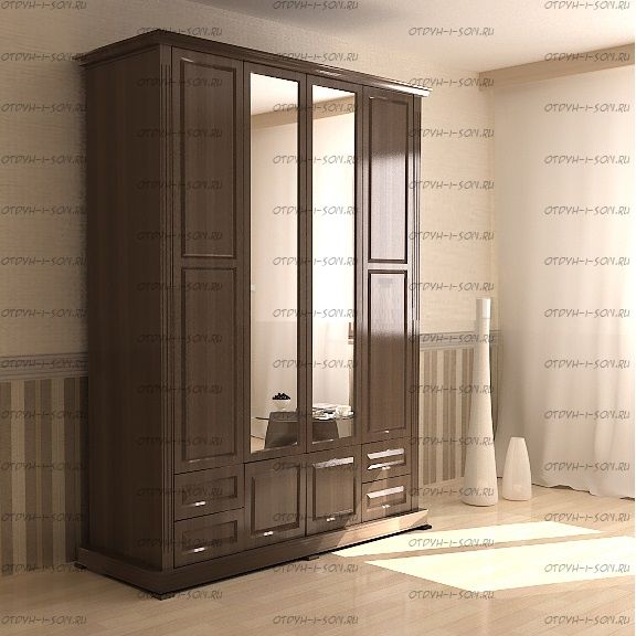 Шкаф 4-дверный с зеркалом Кардинал (Муром) 180х55х240