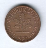 2 пфеннига 1990 г. ФРГ Германия