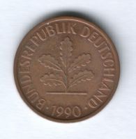 2 пфеннига 1990 г. ФРГ Германия