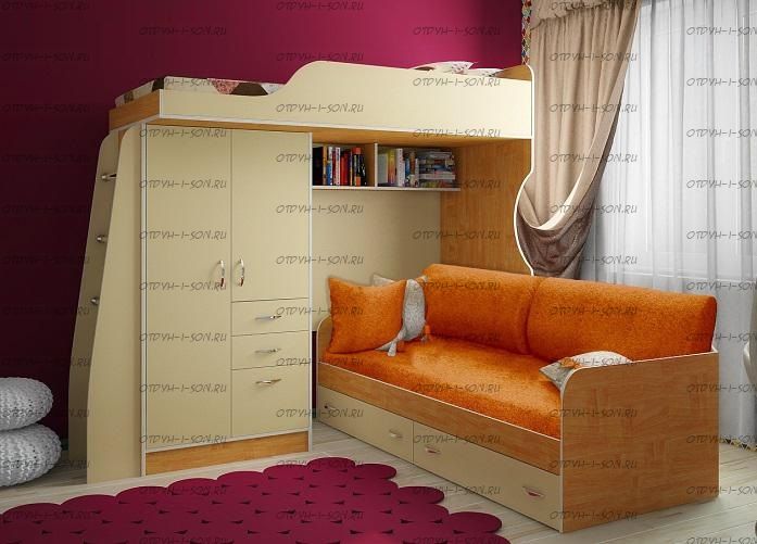 Кровать двухъярусная Фанки Кидз 4/1 + 13/7