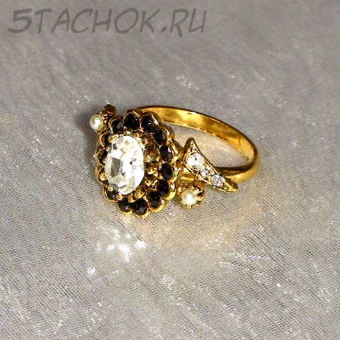 Кольцо черно-белое под золото