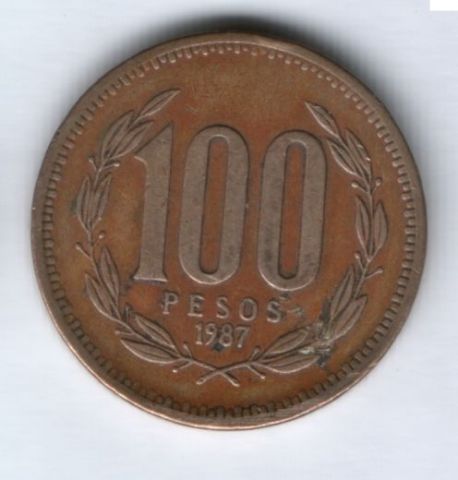 100 песо 1987 г. Чили