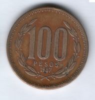 100 песо 1987 г. Чили
