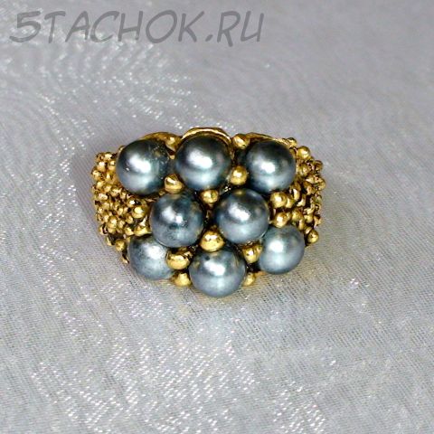 Кольцо "Черные жемчужинки" под черн. золото