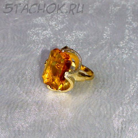 Кольцо желтый топаз под золото