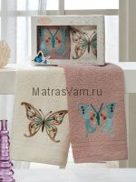 718 V1 MARON (30х50х2шт) салфетки Махровые с вышивкой  в коробке  Карна