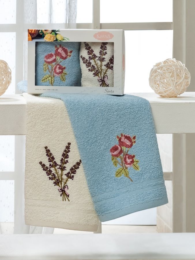 717 V2 SANTA (30х50х2шт) салфетки Махровые с вышивкой  в коробке  Карна